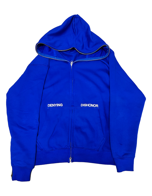 DENYING DISHONOR SLOGAN FULLZIP HOODIE in blue