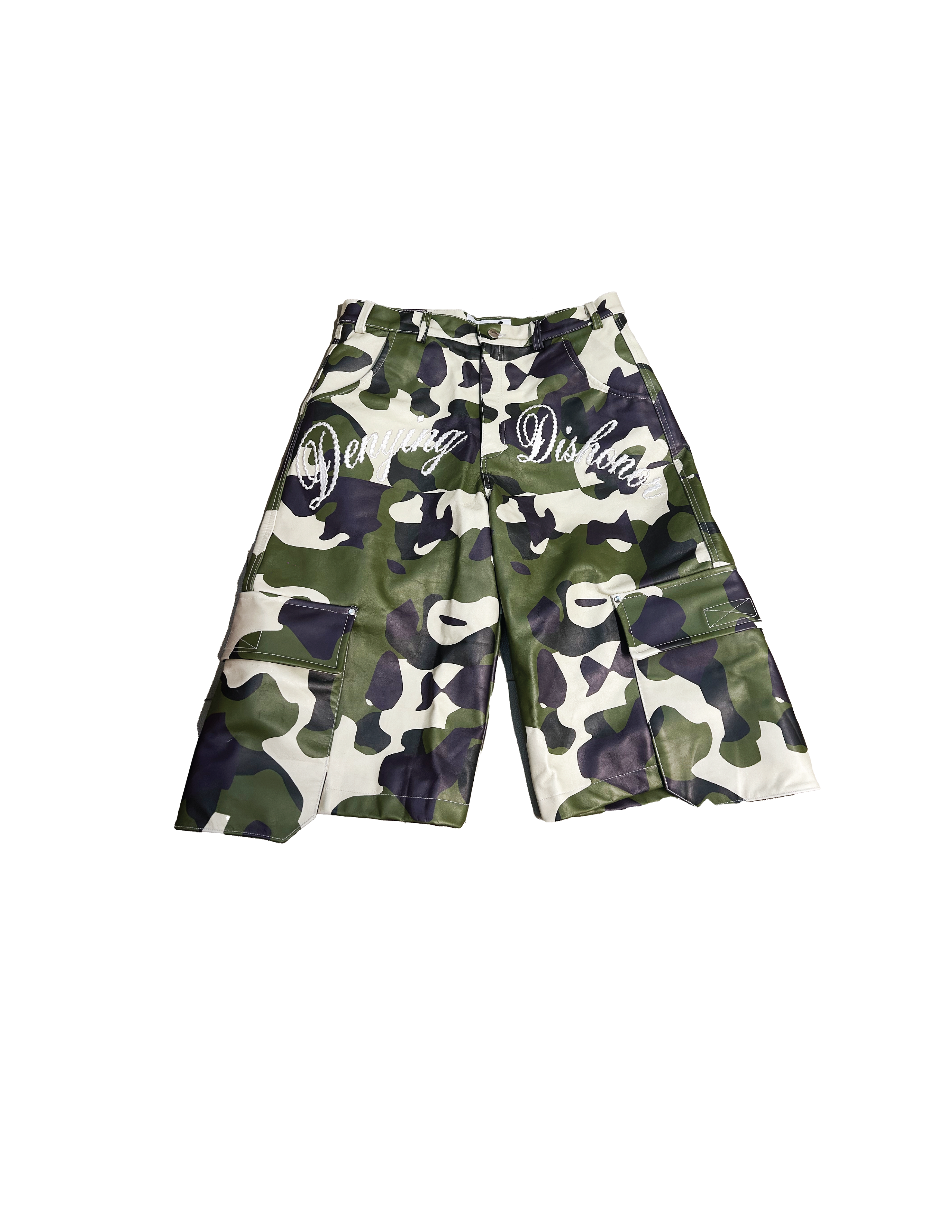 CAMO LEATHER CARGO SHORTS