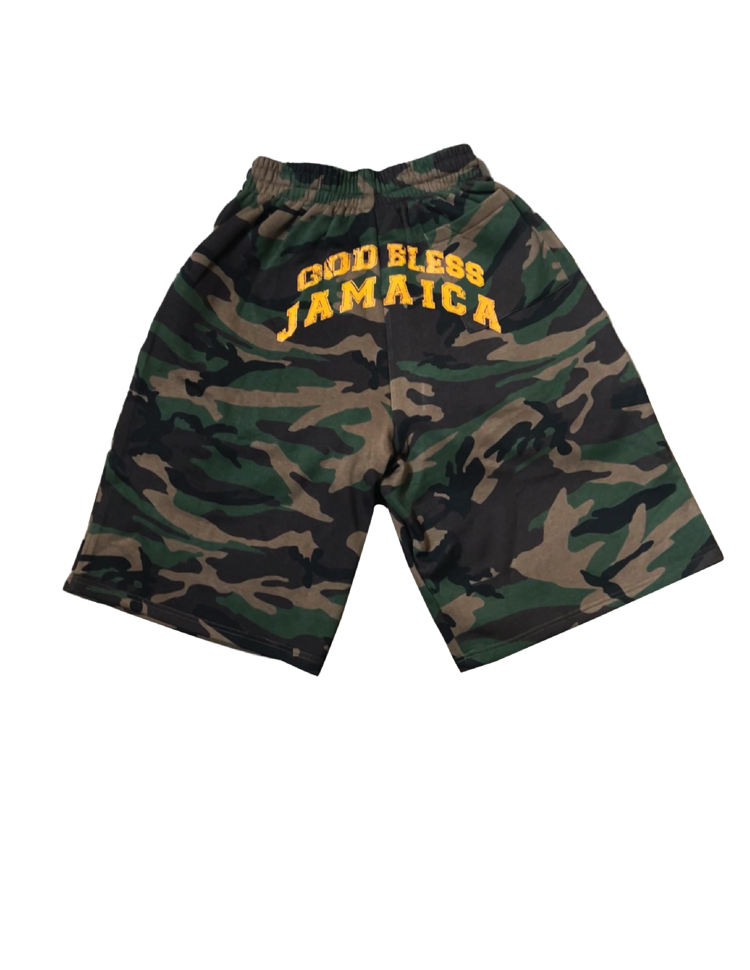 'GOD BLESS JAMAICA' CAMO SHORTS *BACK PRINT*