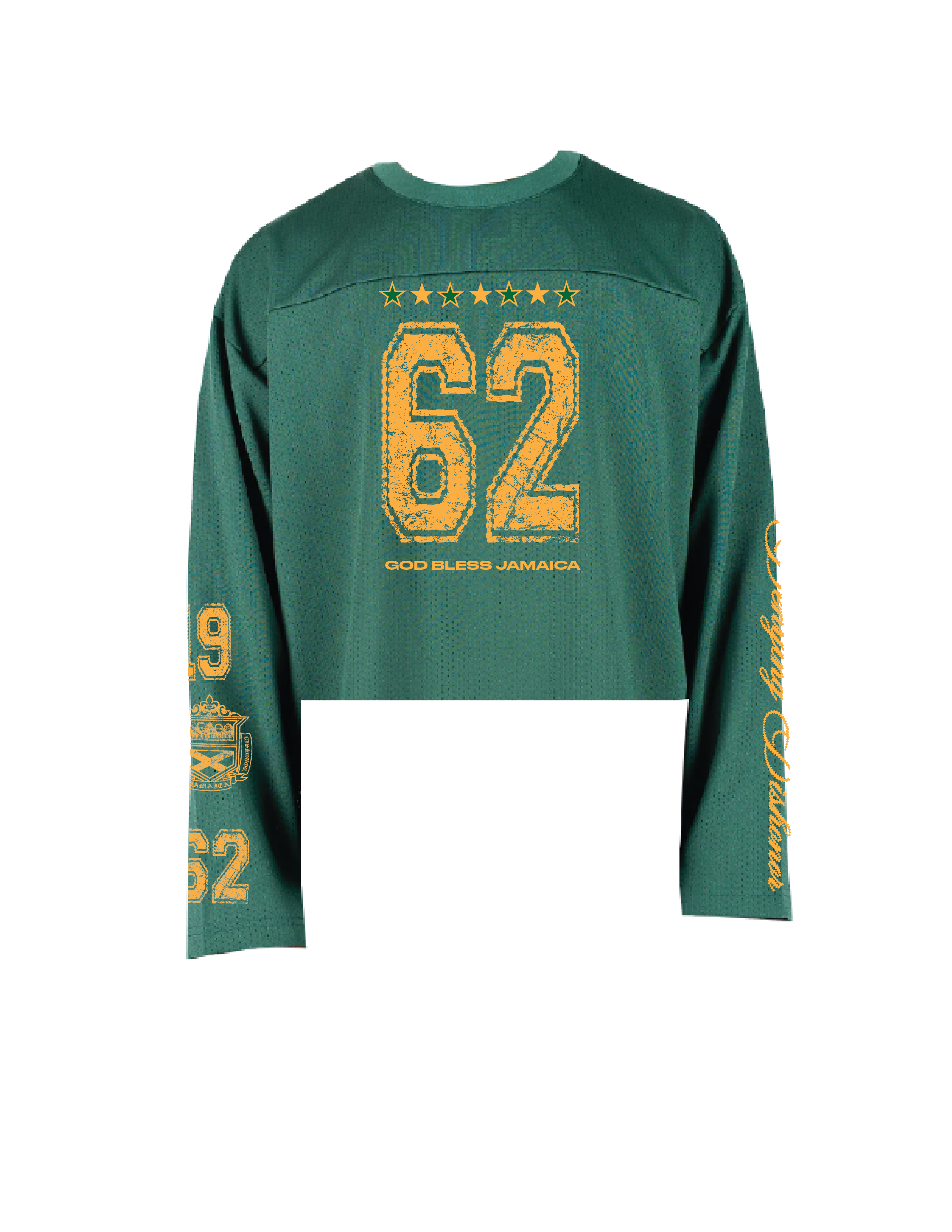 'GOD BLESS JAMAICA' cropped mesh jersey in green