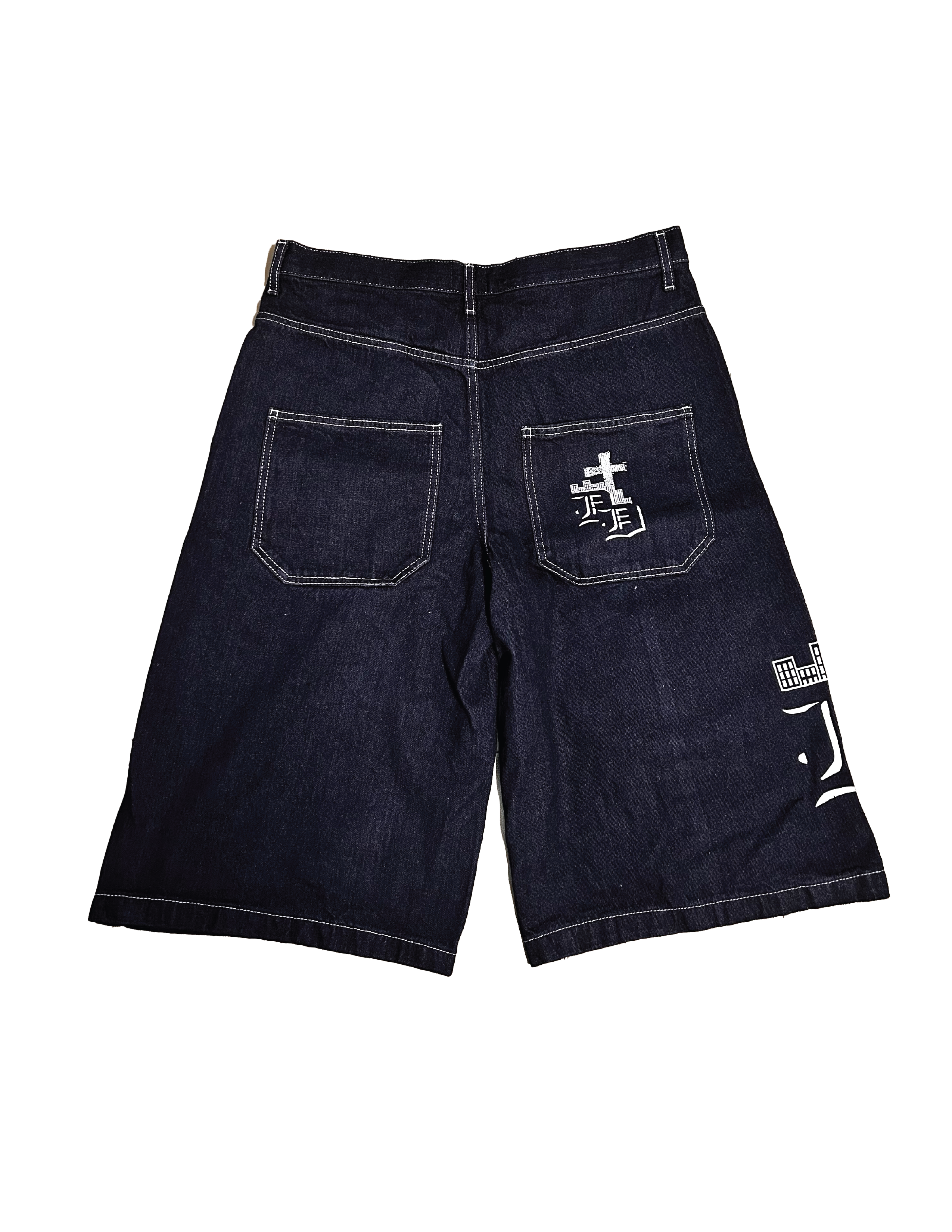 LOGO SCRIPT DENIM SHORTS IN INDIGO