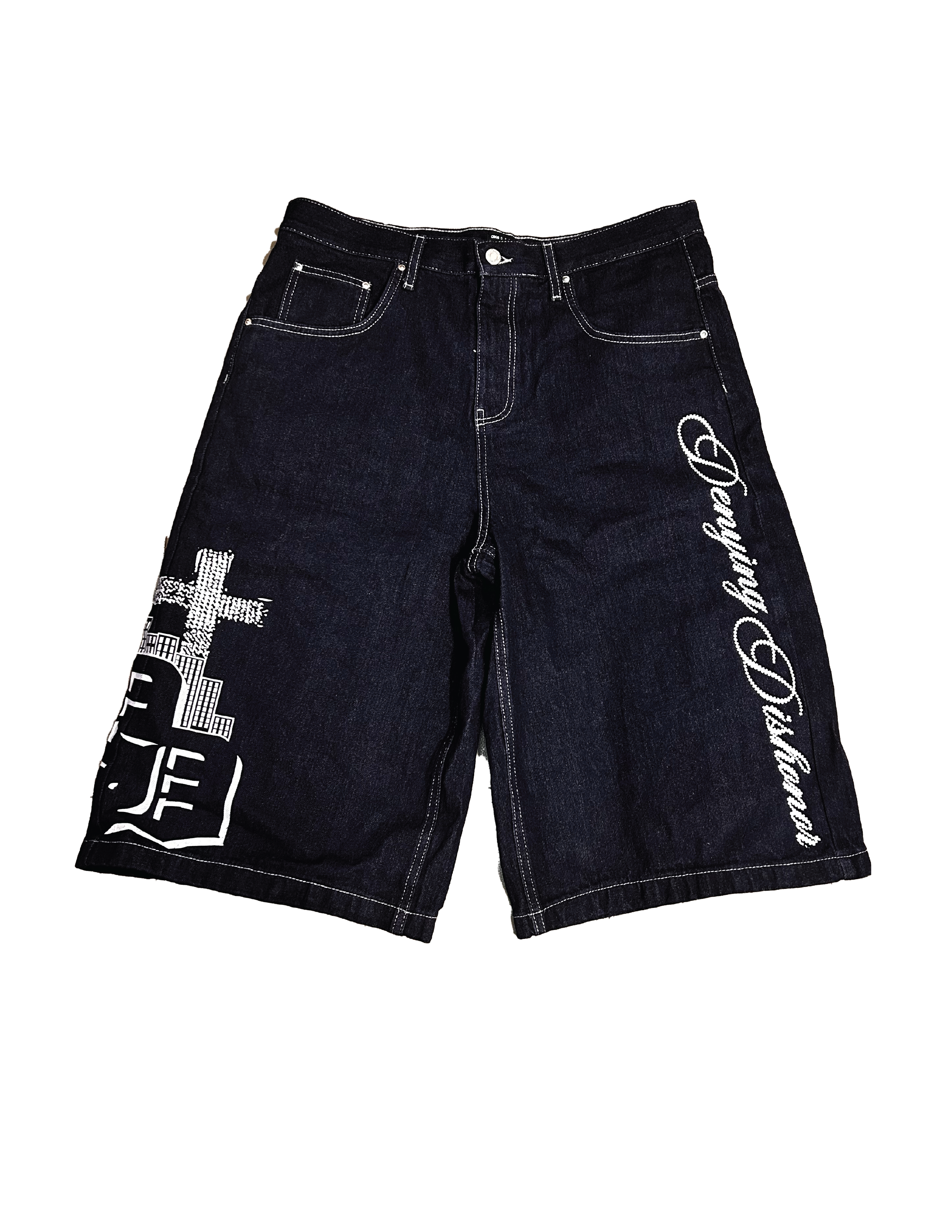 LOGO SCRIPT DENIM SHORTS IN INDIGO